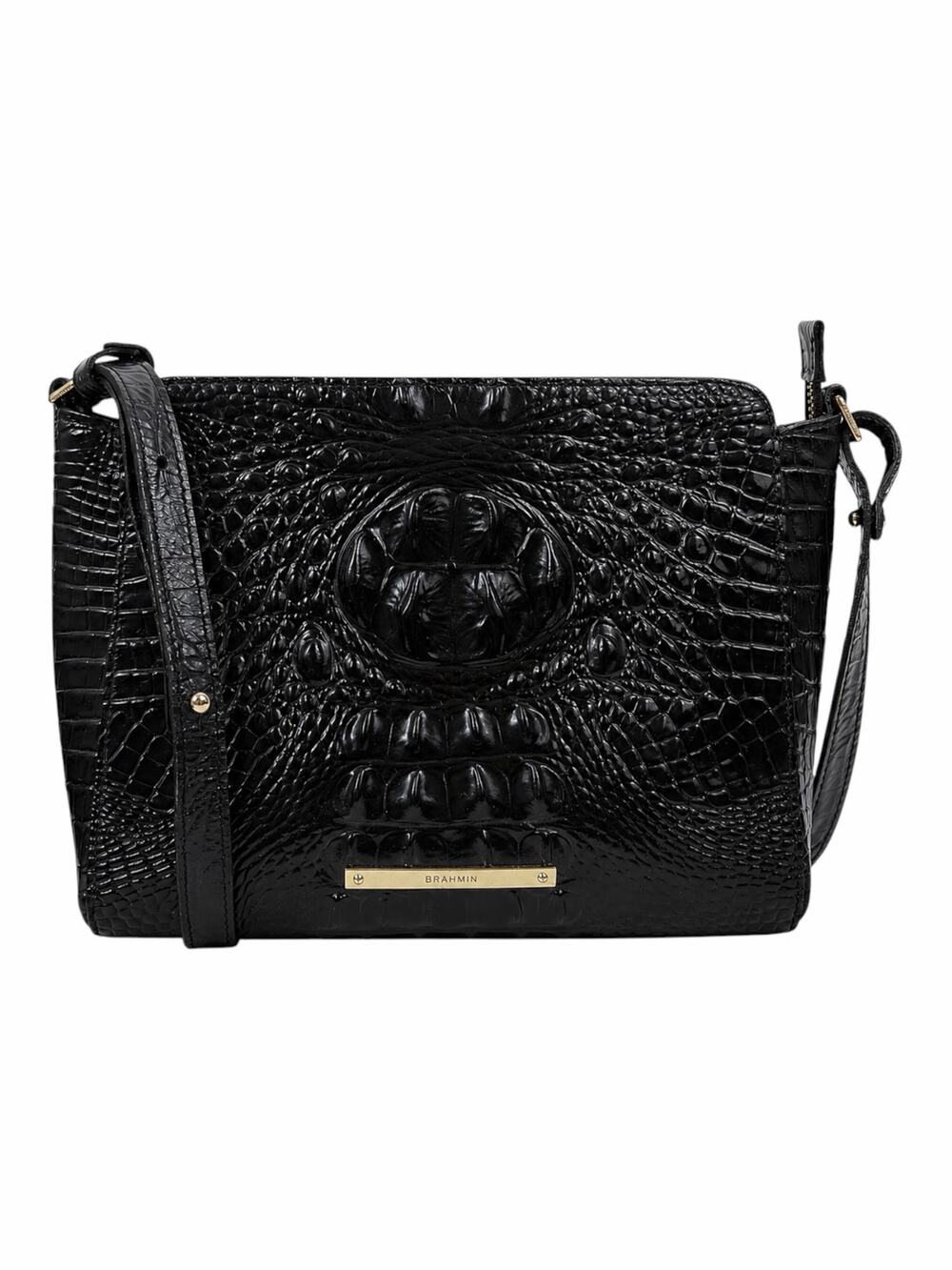 Brahmin Hillary Leather Crossbody Bag Black Melbourne Croc Embossed